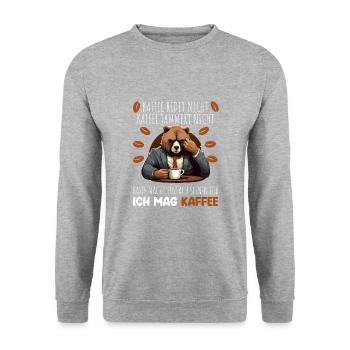 Kaffee Redet Nicht Beruf Job Spruch Morgenmuffel - Unisex Pullover - Weißgrau meliert - Vorne - Alina (178cm) & Michal (187cm)