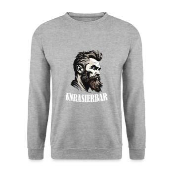 Lustiger Bart Spruch Unrasierbar Wikinger - Unisex Pullover - Weißgrau meliert - Vorne - Alina (178cm) & Michal (187cm)