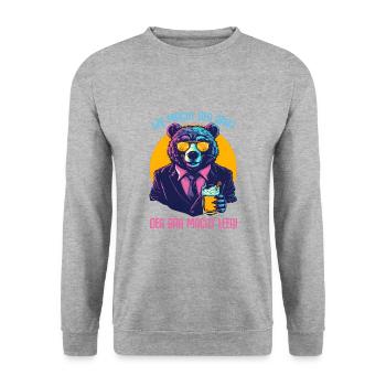 Bär Bier Saufen Junggesellenabschied Bierliebhaber - Unisex Pullover - Weißgrau meliert - Vorne - Alina (178cm) & Michal (187cm)