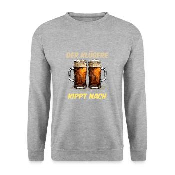 Lustiges Der Klügere Kippt Nach Spruch Mallorca - Unisex Pullover - Weißgrau meliert - Vorne - Alina (178cm) & Michal (187cm)