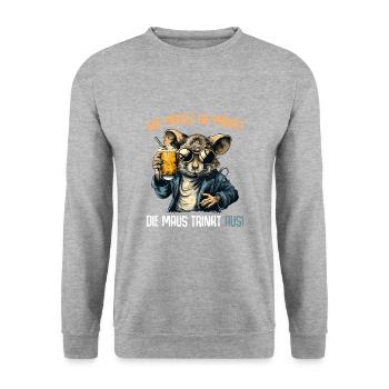 Wie macht Maus Maus Trinkt Aus Bier Alkohol Spruch - Unisex Pullover - Weißgrau meliert - Vorne - Alina (178cm) & Michal (187cm)