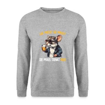 Wie macht Maus Maus Trinkt Aus Bier Alkohol Spruch - Unisex Pullover - Weißgrau meliert - Vorne - Alina (178cm) & Michal (187cm)
