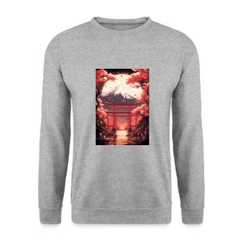 Mt. Fuji Kirschblüten Sakura Nippon Vintage - Unisex Pullover - Weißgrau meliert - Vorne - Alina (178cm) & Michal (187cm)