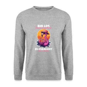 Flamingo Bin da kann Losgehen Es Eskaliert Eh - Unisex Pullover - Weißgrau meliert - Vorne - Alina (178cm) & Michal (187cm)