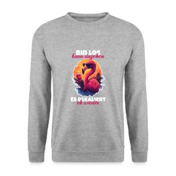 Flamingo Bin da kann Losgehen Es Eskaliert Eh - Unisex Pullover - Weißgrau meliert - Vorne - Alina (178cm) & Michal (187cm)