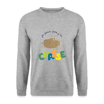 je peux pas j ai chasse bébé enfant chasseur - Sweat-shirt Unisexe - gris chiné - Devant - Alina (178cm) & Michal (187cm)