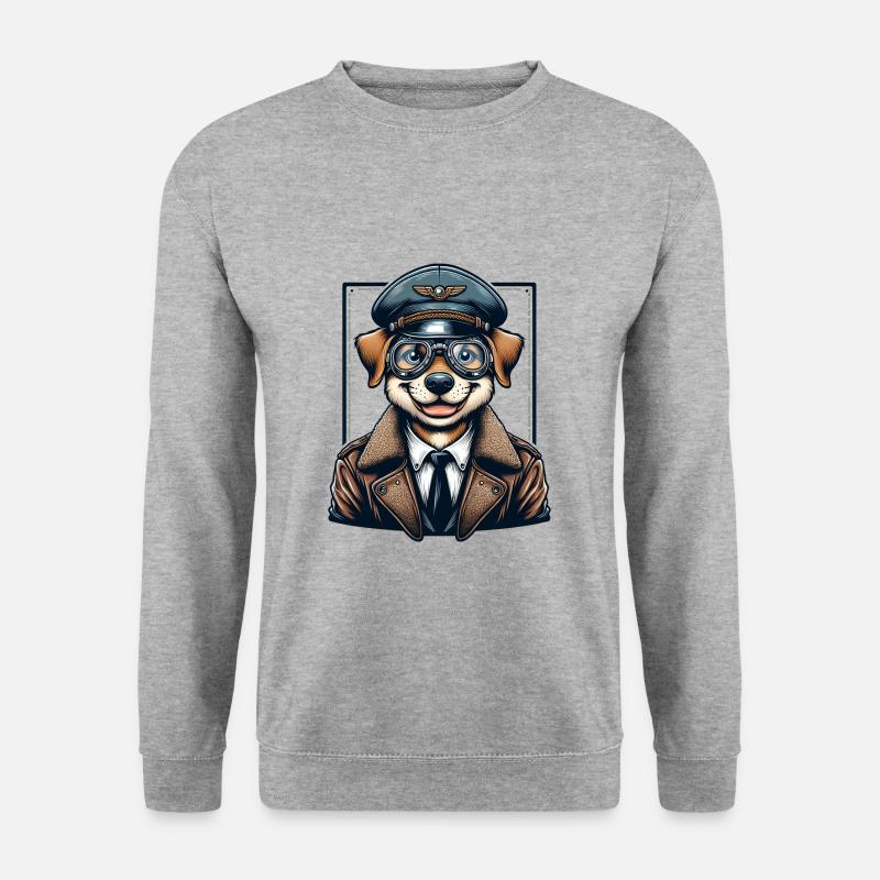 Cute Dog Pilot - Unisex Pullover - Weißgrau meliert