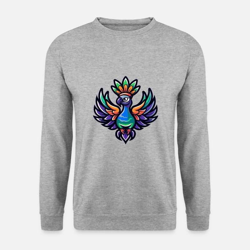Pfau Vogel Comic Krone - Unisex Pullover - Weißgrau meliert