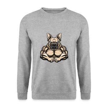 Bouledogue Français Chien Muscles Musculation - Sweat-shirt Unisexe - gris chiné - Devant - Alina (178cm) & Michal (187cm)