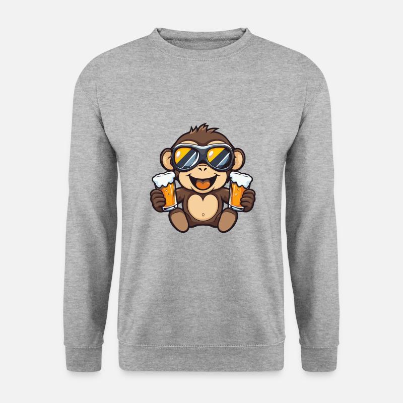 Affe Ski Bier - Unisex Pullover - Weißgrau meliert