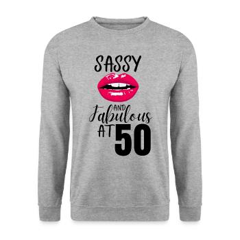 Sassy and Fabulous at 50. 50th birthday - Unisex Sweatshirt - salt & pepper - Front - Alina (178cm) & Michal (187cm)