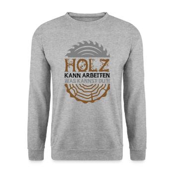 Farbe änderbar | Holz kann arbeiten was kannst du? - Unisex Pullover - Weißgrau meliert - Vorne - Alina (178cm) & Michal (187cm)