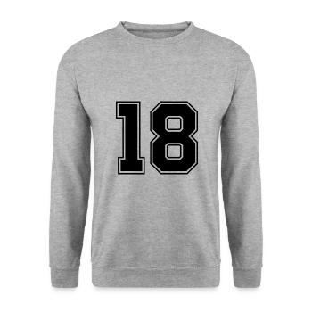 18 Zahl Trikot - Unisex Pullover - Weißgrau meliert - Vorne - Alina (178cm) & Michal (187cm)