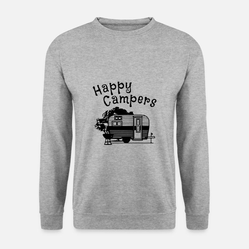 Wohnwagen - Happy Campers - Unisex Pullover - Weißgrau meliert