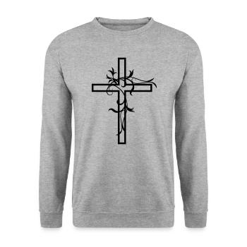 Jesus Kreuz - Unisex Pullover - Weißgrau meliert - Vorne - Alina (178cm) & Michal (187cm)