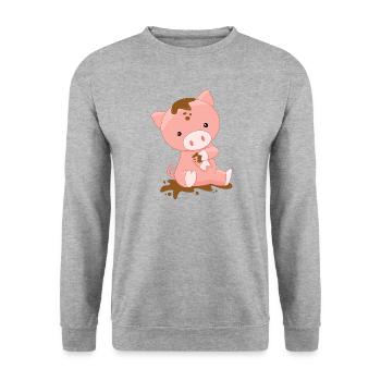 Süsses Schnweinchen badet im Schlamm - Unisex Pullover - Weißgrau meliert - Vorne - Alina (178cm) & Michal (187cm)