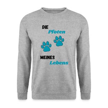 Die Pfoten meines Lebens - Unisex Pullover - Weißgrau meliert - Vorne - Alina (178cm) & Michal (187cm)