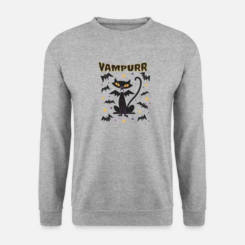 Vampurr Katze Halloween Katzen Vampir - Unisex Pullover - Weißgrau meliert