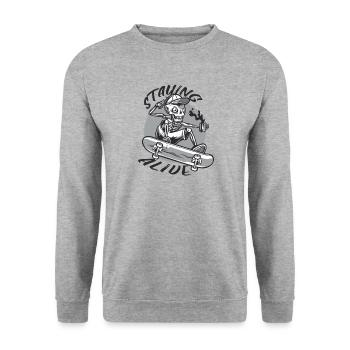 Halloween Skeleton Coffee Staying Alive - Unisex Sweatshirt - salt & pepper - Front - Alina (178cm) & Michal (187cm)