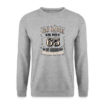 Geburtstag Ich Hasse Es Mit 65 So Gut Auszusehen - Unisex Pullover - Weißgrau meliert - Vorne - Alina (178cm) & Michal (187cm)