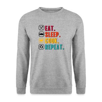 Koch Hobbykoch Eat Sleep Cook Repeat Geschenkidee - Unisex Pullover - Weißgrau meliert - Vorne - Alina (178cm) & Michal (187cm)
