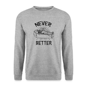 Halloween Skeleton Coffin Burnout Never Better - Unisex Sweatshirt - salt & pepper - Front - Alina (178cm) & Michal (187cm)