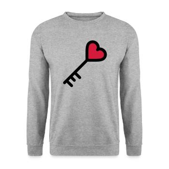 la clé du coeur de la Saint Valentin - Sweat-shirt Unisexe - gris chiné - Devant - Alina (178cm) & Michal (187cm)