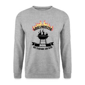 Grillmeister Dirk lustiger Spruch Vorname - Unisex Pullover - Weißgrau meliert - Vorne - Alina (178cm) & Michal (187cm)