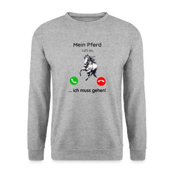 Mein Pferd ruft an ich muss gehen - Unisex Pullover - Weißgrau meliert - Vorne - Alina (178cm) & Michal (187cm)