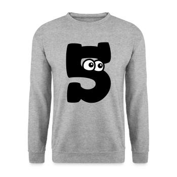 Lustige Nummer 5 mit Augen 5. Geburtstag Motiv - Unisex Pullover - Weißgrau meliert - Vorne - Alina (178cm) & Michal (187cm)