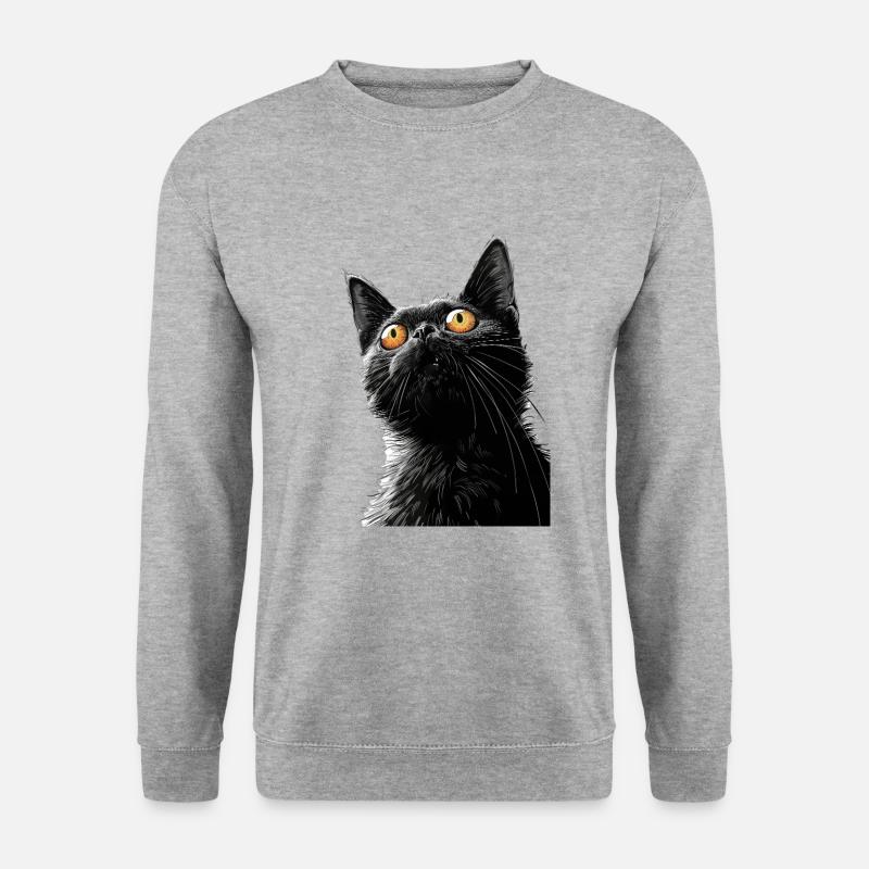 Schwarze Katze Peter - Unisex Pullover - Weißgrau meliert