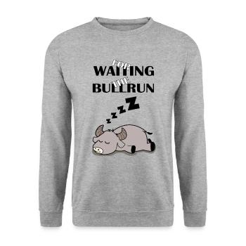 Bulle wartet auf den Bullrun - Unisex Pullover - Weißgrau meliert - Vorne - Alina (178cm) & Michal (187cm)