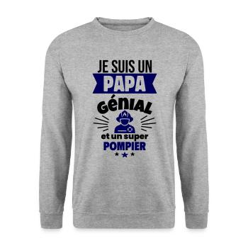 Papa génial & pompier – idée fête des pères - Sweat-shirt Unisexe - gris chiné - Devant - Alina (178cm) & Michal (187cm)
