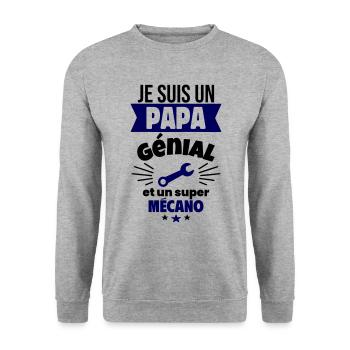 Papa génial & mécano – idée fête des pères - Sweat-shirt Unisexe - gris chiné - Devant - Alina (178cm) & Michal (187cm)