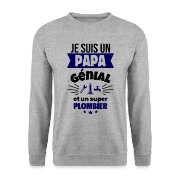 Papa génial & plombier – idée fête des pères - Sweat-shirt Unisexe - gris chiné - Devant - Alina (178cm) & Michal (187cm)