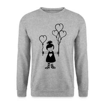 Mädchen Herzluftballons - Unisex Pullover - Weißgrau meliert - Vorne - Alina (178cm) & Michal (187cm)