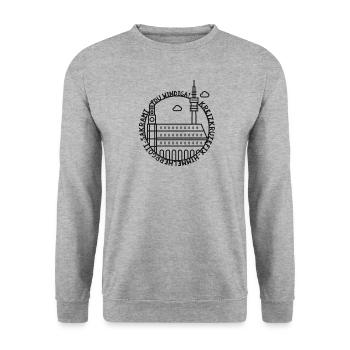 München Wahrzeichen Gschimpft - Unisex Pullover - Weißgrau meliert - Vorne - Alina (178cm) & Michal (187cm)