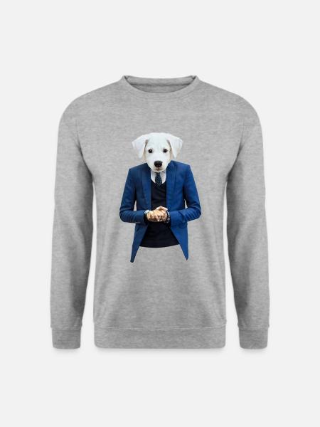Hund im Anzug 001 - Unisex Pullover - Weißgrau meliert