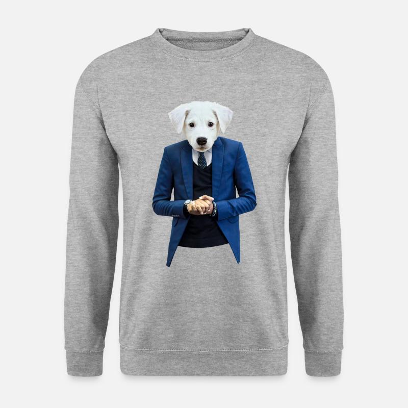 Hund im Anzug 001 - Unisex Pullover - Weißgrau meliert