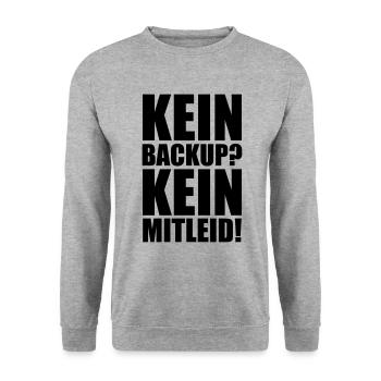 Kein Backup? Kein Mitleid! Programmierer Spruch - Unisex Pullover - Weißgrau meliert - Vorne - Alina (178cm) & Michal (187cm)
