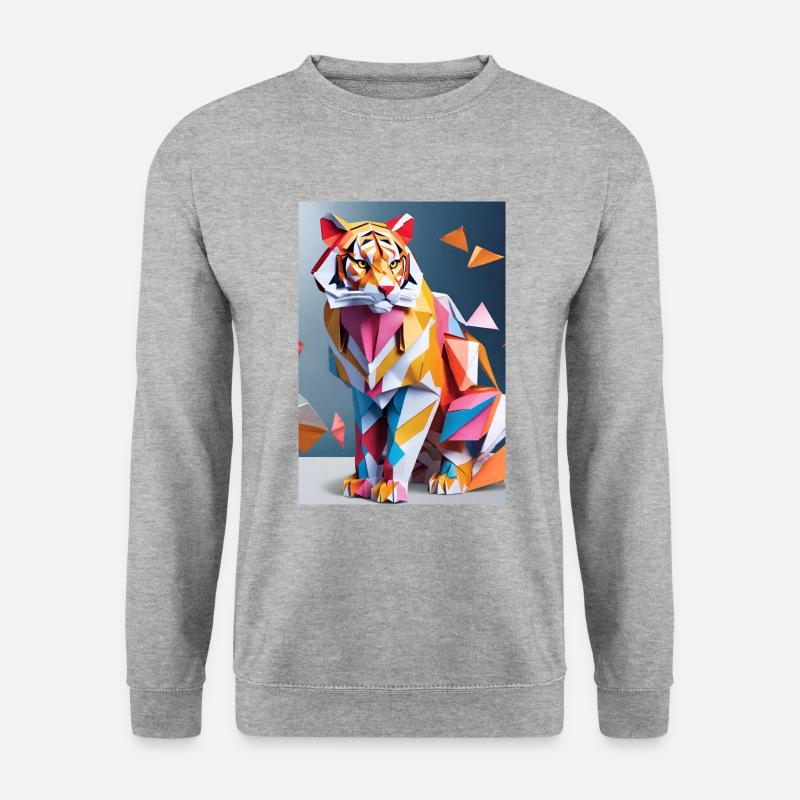 Origami Tiger - Unisex Pullover - Weißgrau meliert
