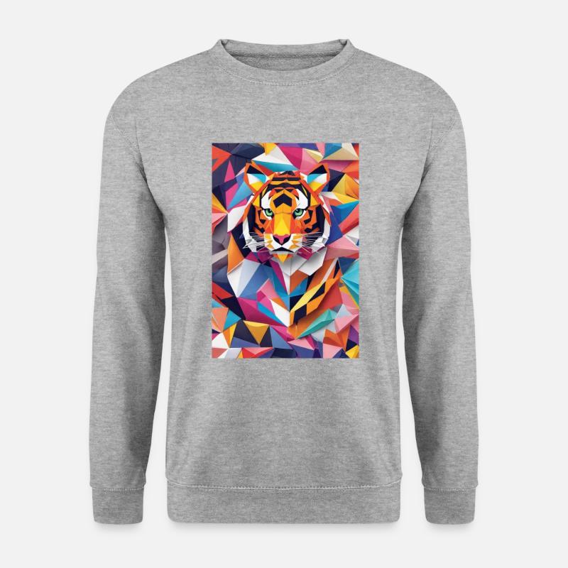 Königliche Streifen: Origami-Tiger - Unisex Pullover - Weißgrau meliert