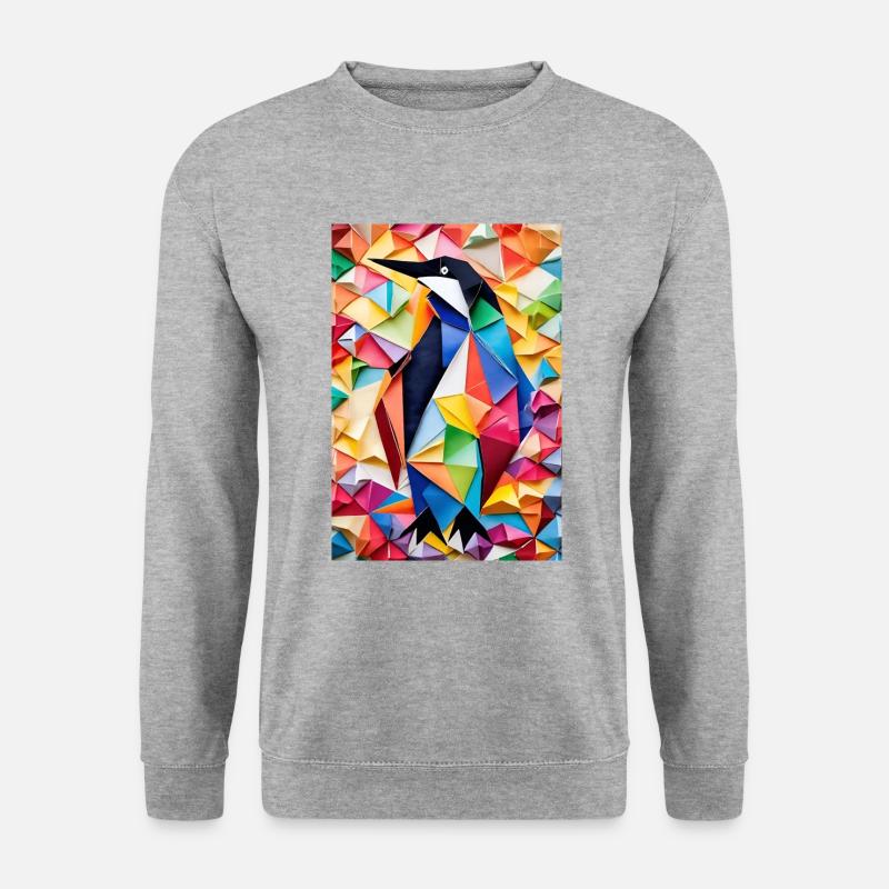 Origami Pinguin - Unisex Pullover - Weißgrau meliert