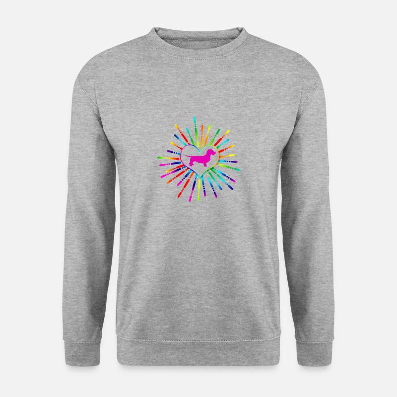 Buntes Herz mit Rauhaardackel pink (0115) - Unisex Pullover - Weißgrau meliert
