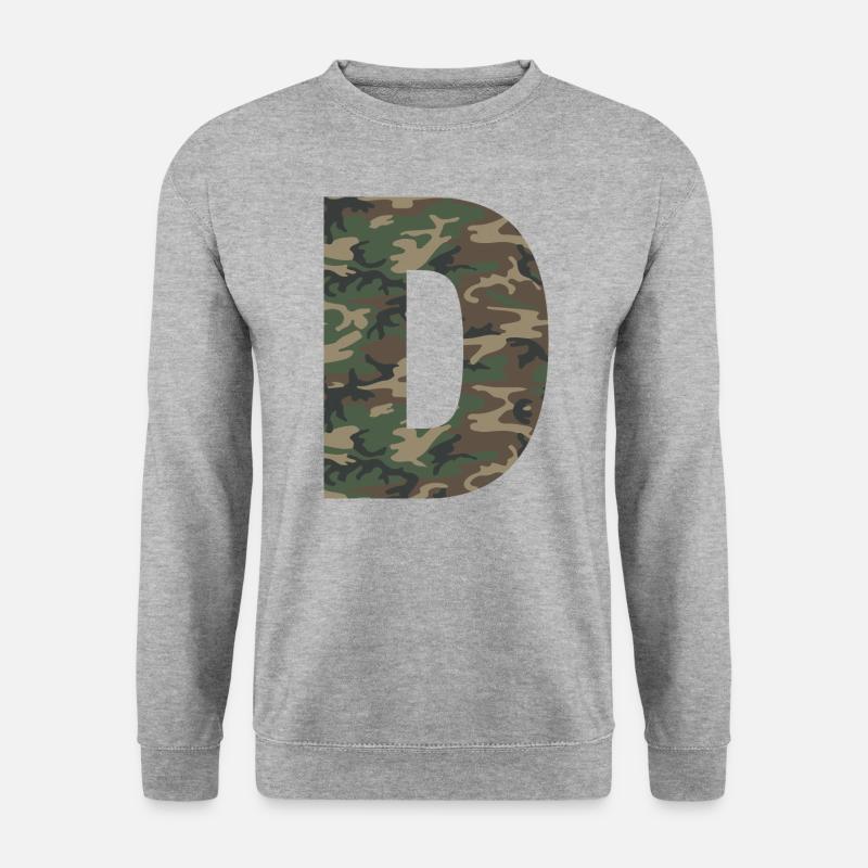 Robuster Buchstabe D im Tarnmuster! - Unisex Pullover - Weißgrau meliert