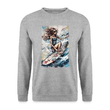 Bikini surf lady with summer vibes in vintage style - Unisex Sweatshirt - salt & pepper - Front - Alina (178cm) & Michal (187cm)