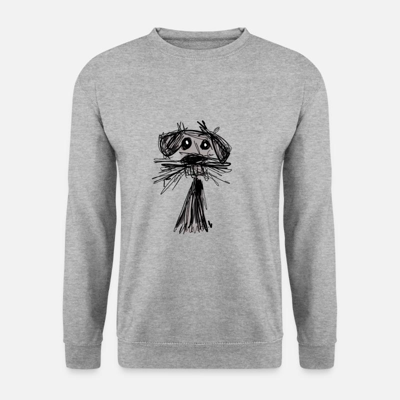 illustration,schwarz,gezeichnet, strubbelig,Hund - Unisex Pullover - Weißgrau meliert