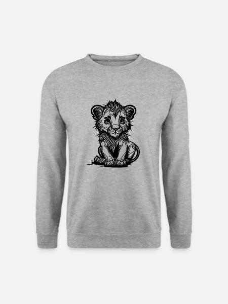 Süsses vintage Löwen Baby - Unisex Pullover - Weißgrau meliert