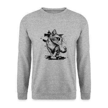 Chat mignon avec des pattes dans le style tatouage - Sweat-shirt Unisexe - gris chiné - Devant - Alina (178cm) & Michal (187cm)