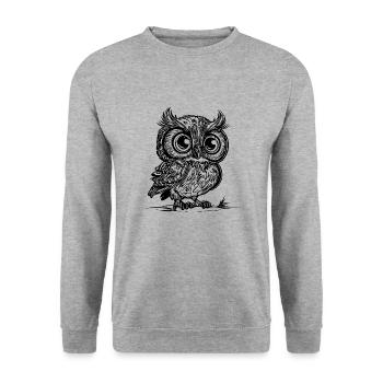 Kleiner Kauz - Süsse vintage Eule - Unisex Pullover - Weißgrau meliert - Vorne - Alina (178cm) & Michal (187cm)